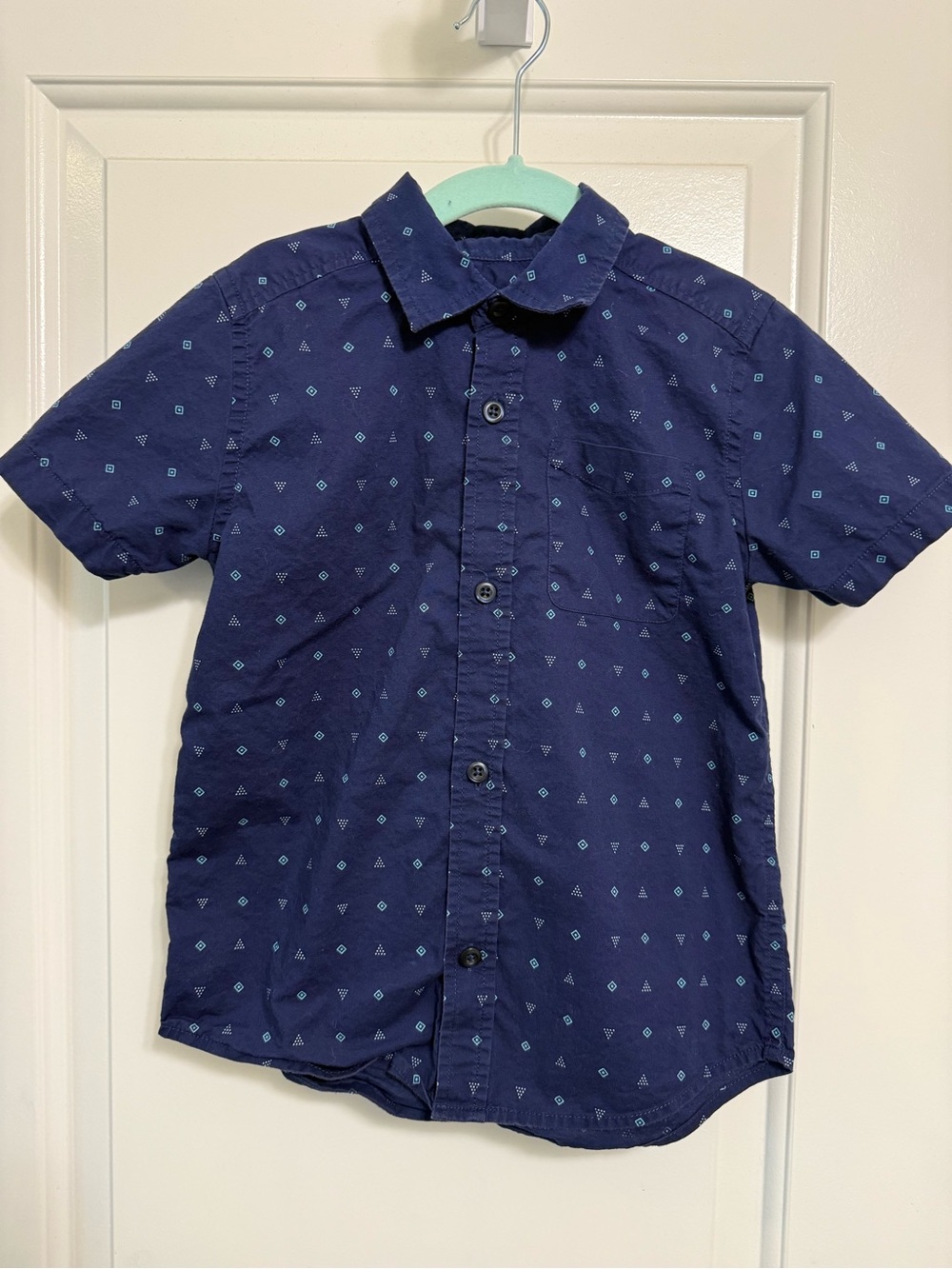 The Children's Place Navy Short-Sleeve Button-Front Shirt with Light Blue Print